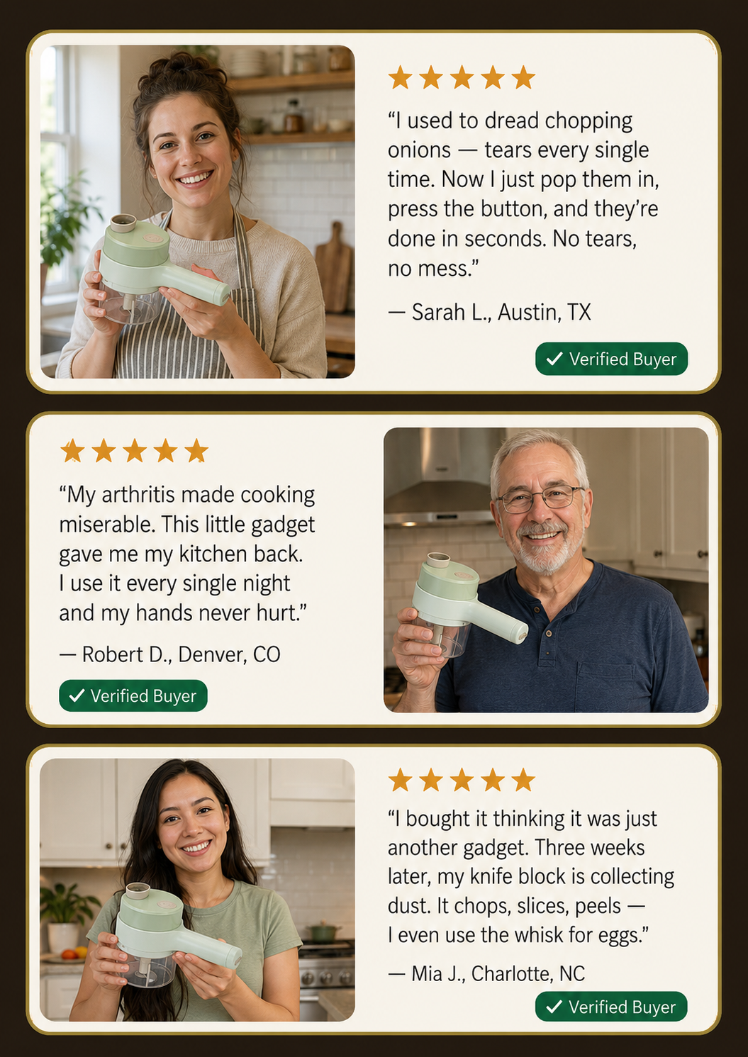 Customer feedback for cordless electric food cutter