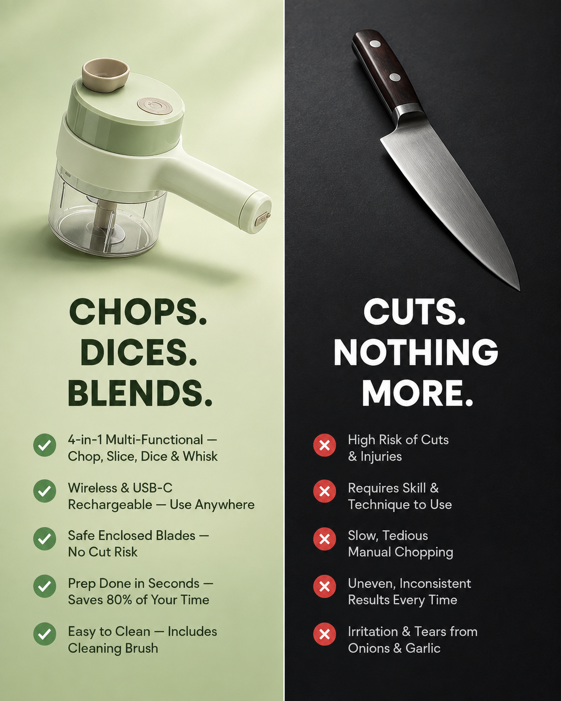 Electric food cutter compared with traditional kitchen knife